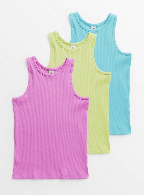 Lime, Turquoise & Purple Ribbed Vests 3 Pack 7 years